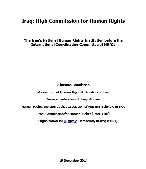 Iraq: International Coordinating Committee of NHRIs- Alkarama’s Joint Report- Dec 2014