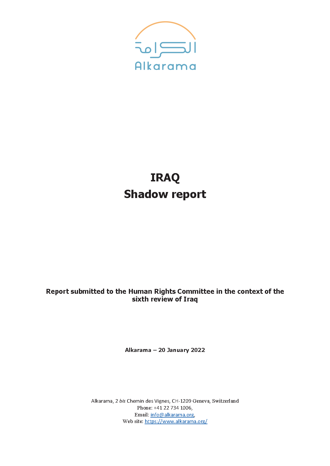 IRAQ: Human Rights Committee - 6th Review - Alkarama's report - January 2022