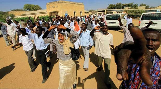 Students demonstrating at the University of Khartoum